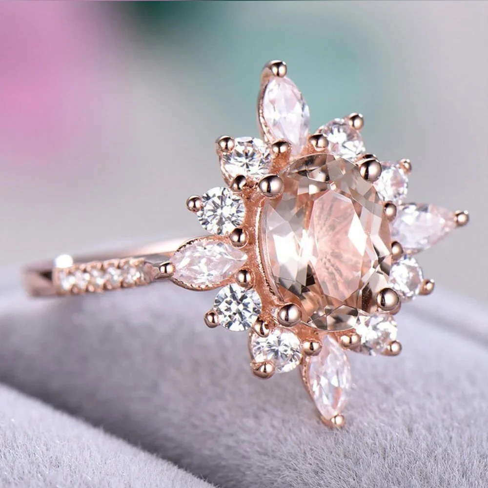 ✨ Sweet Super Dainty Sun Flower Oval Gemstone CZ Rings for Women,  EVGG1131